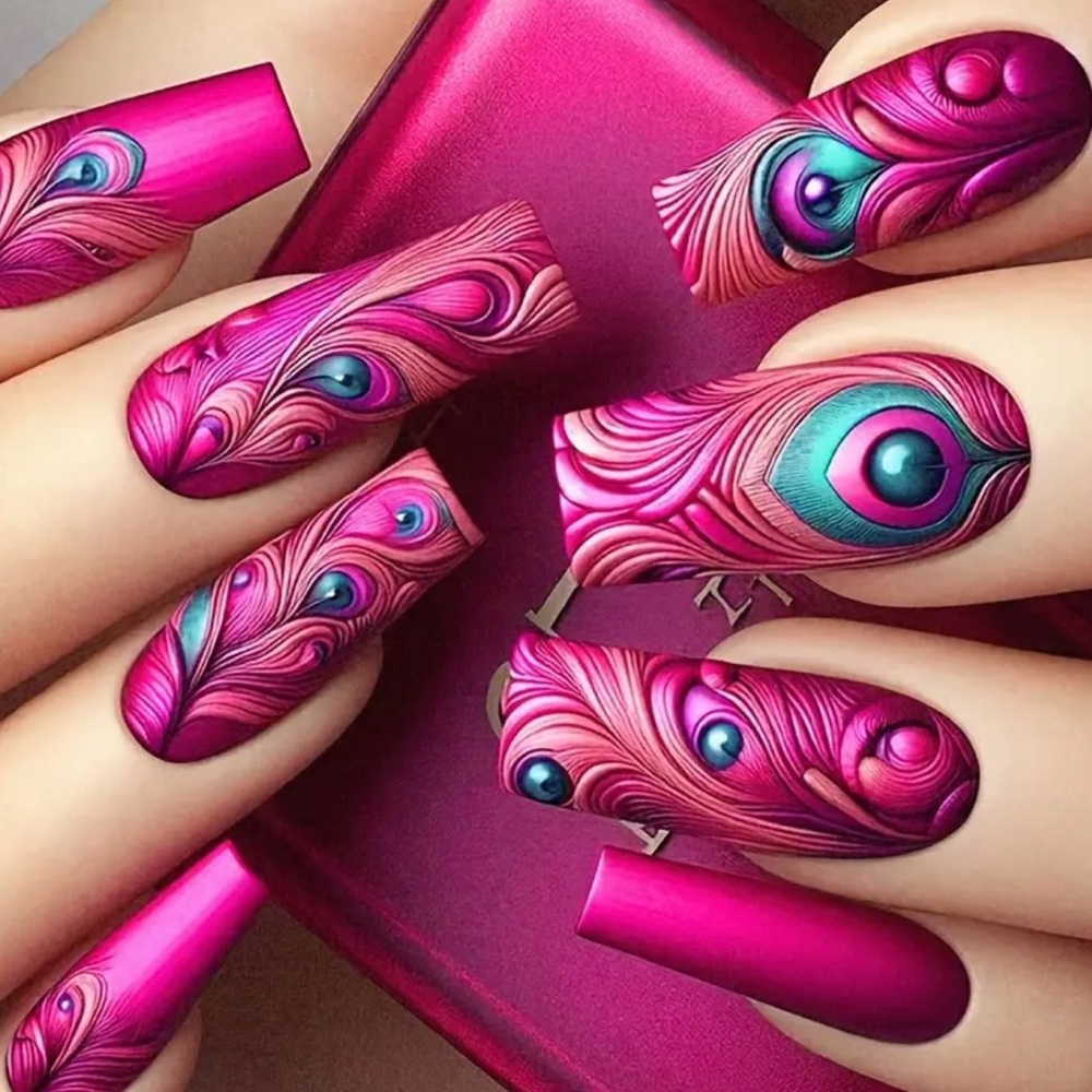 Beautiful Peacock-Inspired Press-On Nails, NEW - Picture 6 of 6